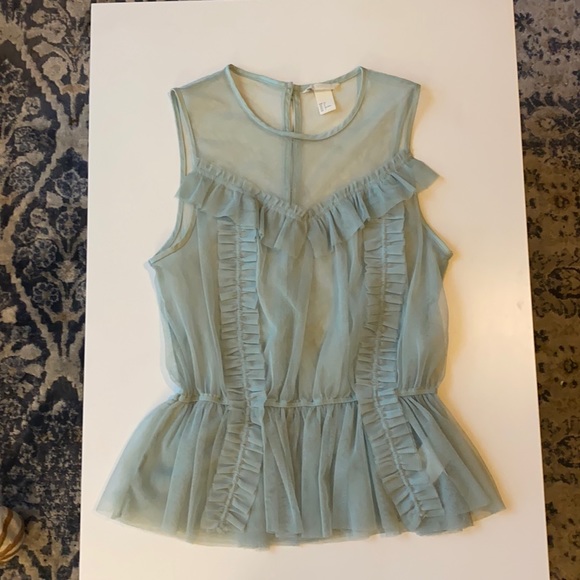H&M Tops - H&M sage green mesh poplin top, size US 4/EUR 34, barely worn.